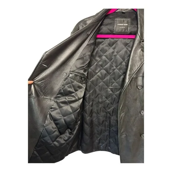 Andrew Marc Men's Double Breasted Black Leather Jacket Size G/L - Picture 5 of 8